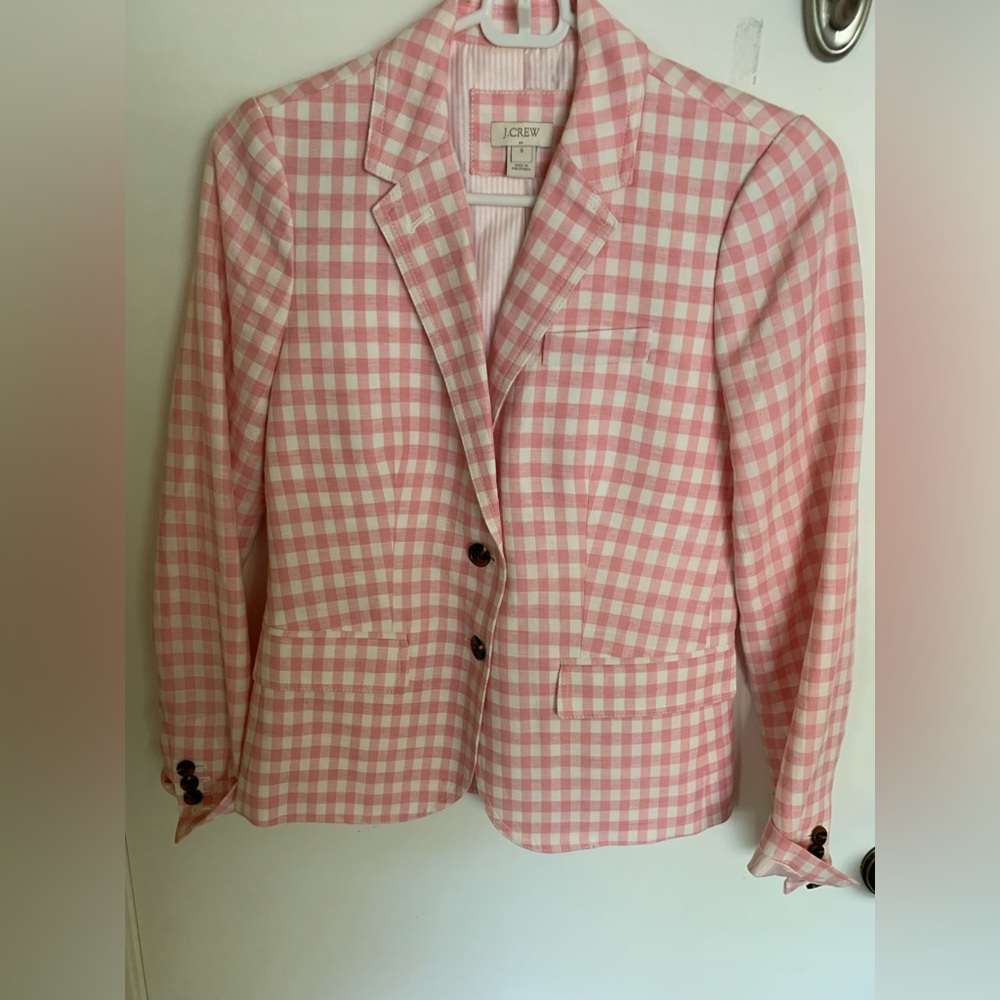 J. Crew Pink Gingham Blazer Lightweight Tailored Jacket